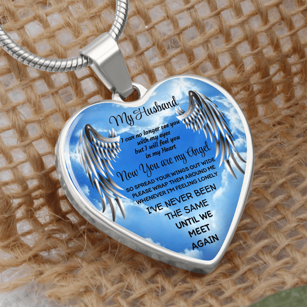 My Husband Angel Heart Pendant Necklace: Luxury Memorial Jewelry