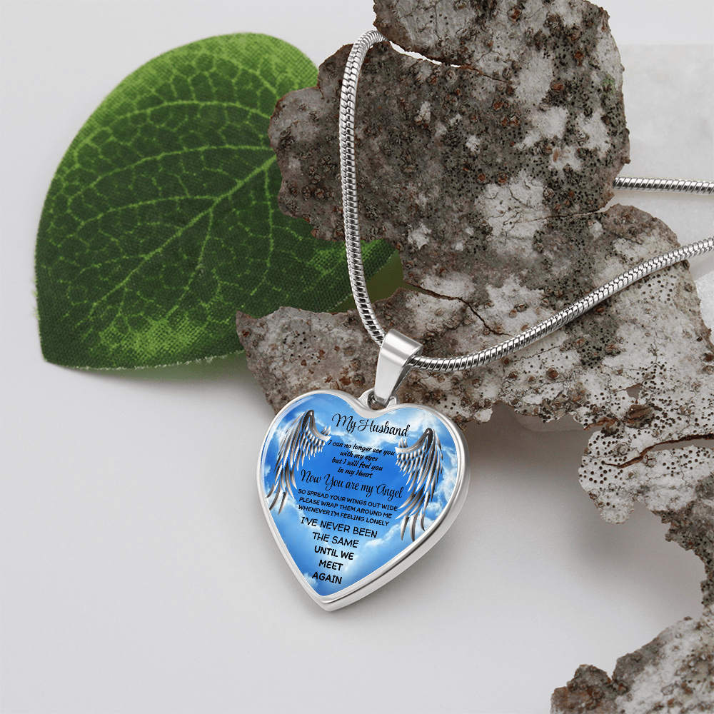 My Husband Angel Heart Pendant Necklace: Luxury Memorial Jewelry