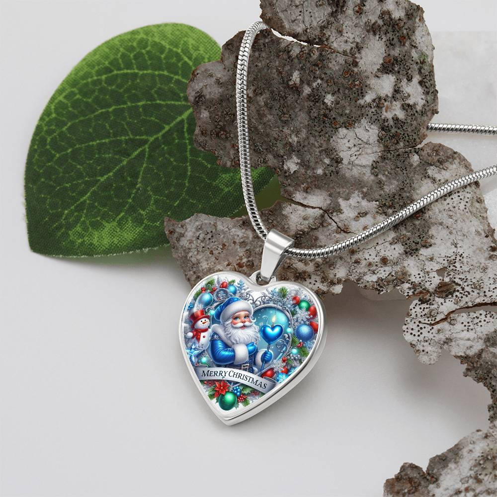 Luxury Heart Necklace – Merry Christmas Graphic Design | Holiday Jewelry Gift for Women