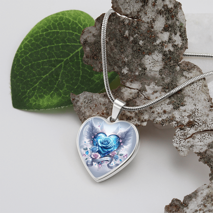 Graphic Heart Necklace With Angel Wings, Heart Pendant Jewelry, Elegant Necklace, Romantic Gift for Her