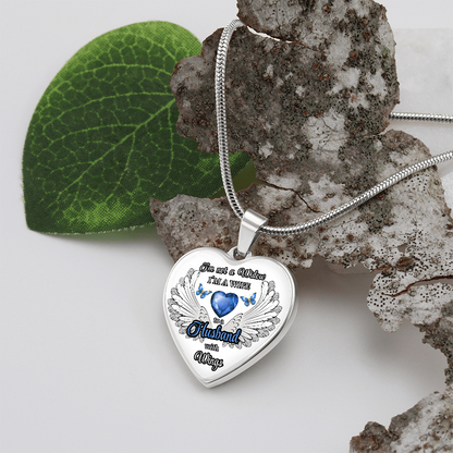 Personalized Memorial Necklace for Wife – "I'm a Wife to a Husband with Wings" – Heart Pendant Sympathy Gift – Loss of Husband Jewelry