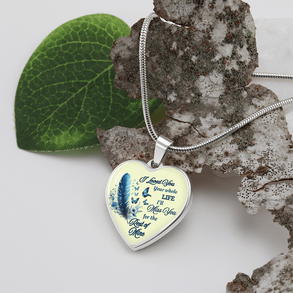 Necklace Memorial Blue Feather Heart Pendant Sympathy Gift for Loss "I Loved You Your Whole Life"