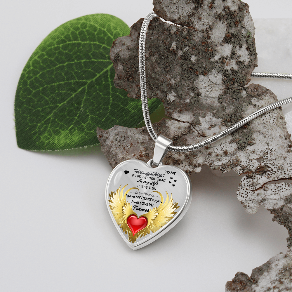 To My Wonderful Wife Angel Wings Necklace – Love Gift for Wife, Romantic Jewelry for Anniversary, Birthday or Valentine's Day