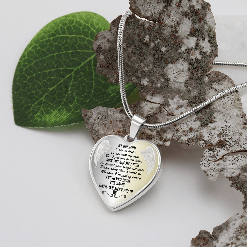 Personalized Husband Memorial Heart Necklace: Angel Memory Keepsake