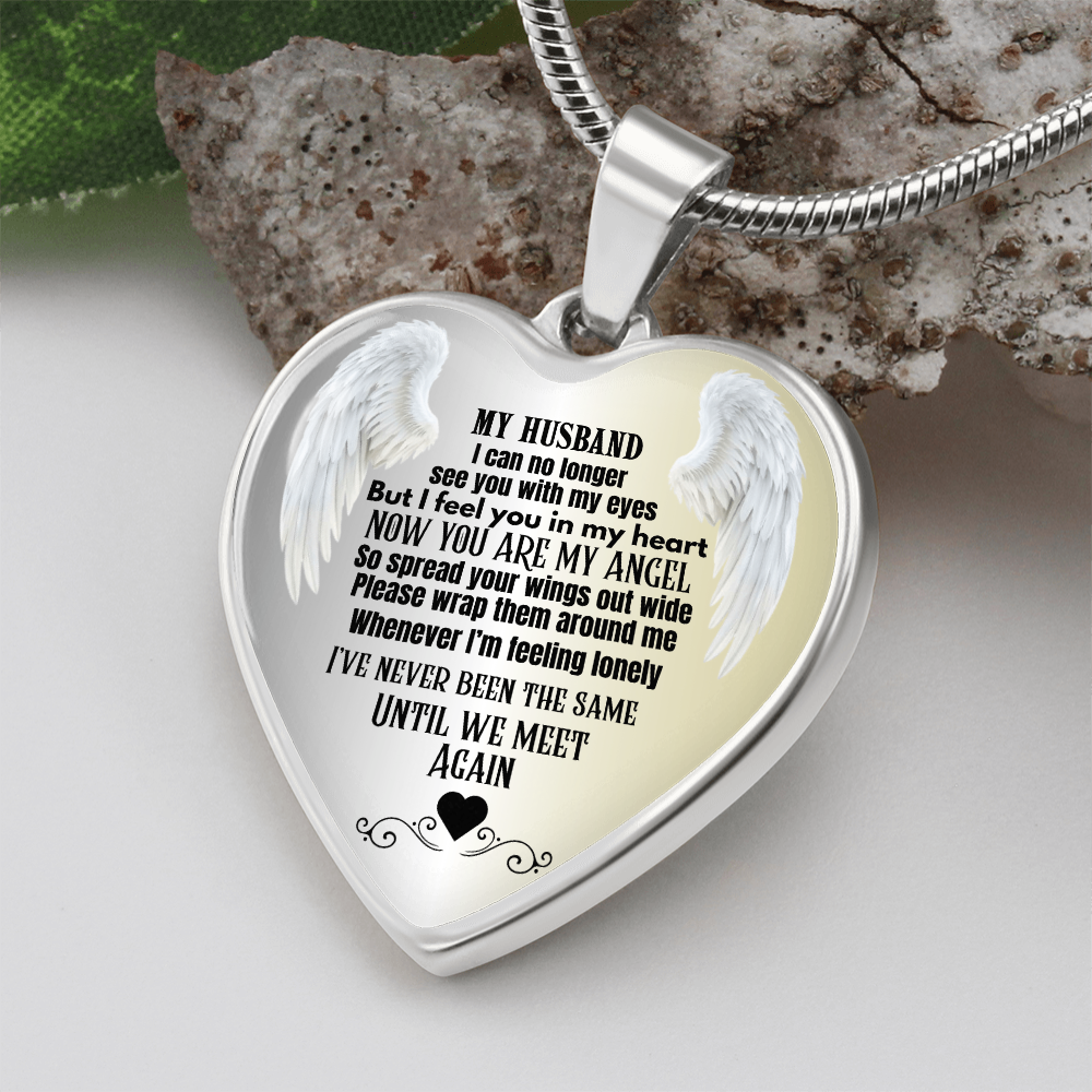 Husband Memorial Heart Pendant Necklace Angel Keepsake Jewelry for Widows In Loving Memory Gift Personalized Loss Remembrance Jewelry