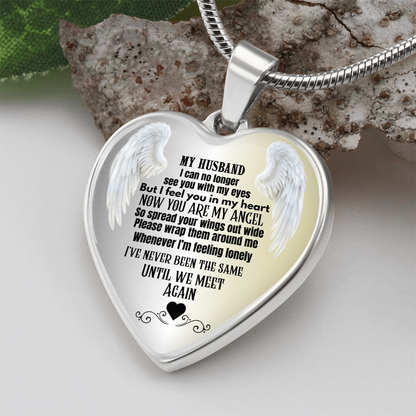 Husband Memorial Heart Pendant Necklace Angel Keepsake Jewelry for Widows In Loving Memory Gift Personalized Loss Remembrance Jewelry