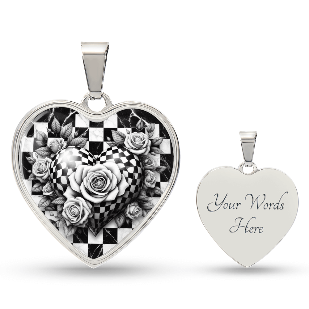 Black & White Heart Rose Elegance Necklace