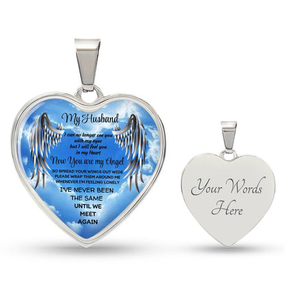 Luxury Heart pendant Necklace my Husband now you are my Angel