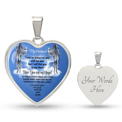 Luxury Heart pendant Necklace My Husband now you are my Angel