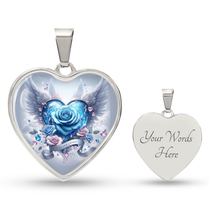 Graphic Heart Necklace With Angel Wings, Heart Pendant Jewelry, Elegant Necklace, Romantic Gift for Her