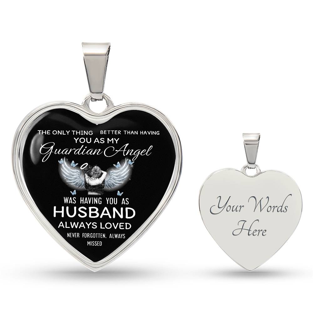 Luxury Heart pendant Necklace My Guardian Angel Husband.