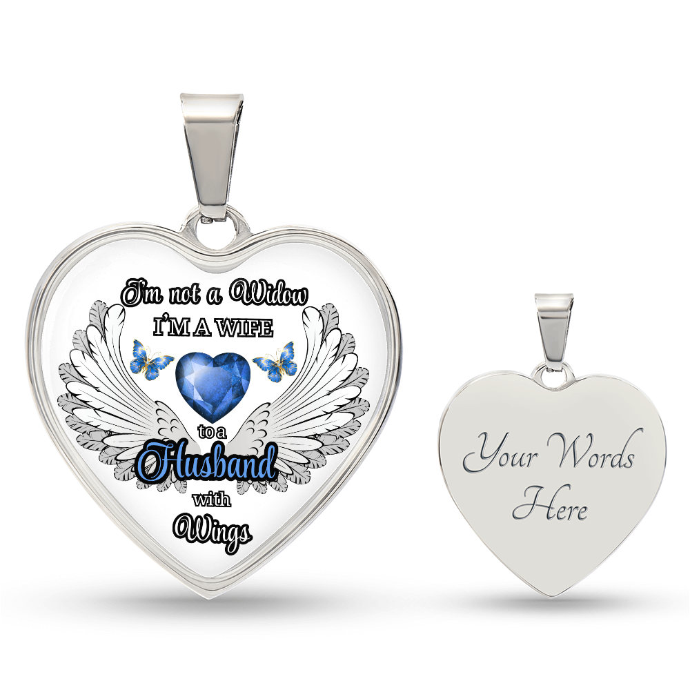 Personalized Memorial Necklace for Wife – "I'm a Wife to a Husband with Wings" – Heart Pendant Sympathy Gift – Loss of Husband Jewelry