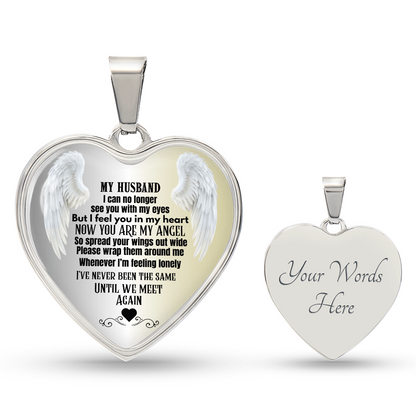 Husband Memorial Heart Pendant Necklace Angel Keepsake Jewelry for Widows In Loving Memory Gift Personalized Loss Remembrance Jewelry