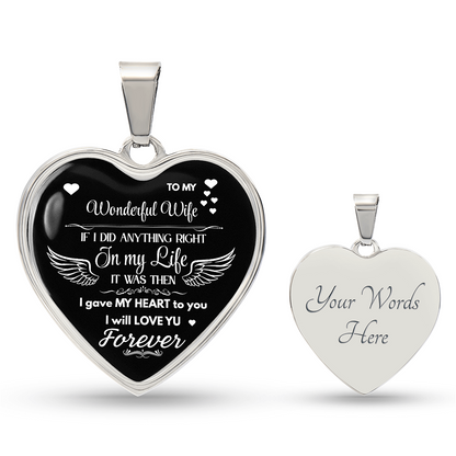 Luxury Graphic Heart Necklace To My Wonderful Wife - Angel Wings -Love Gift to Wife