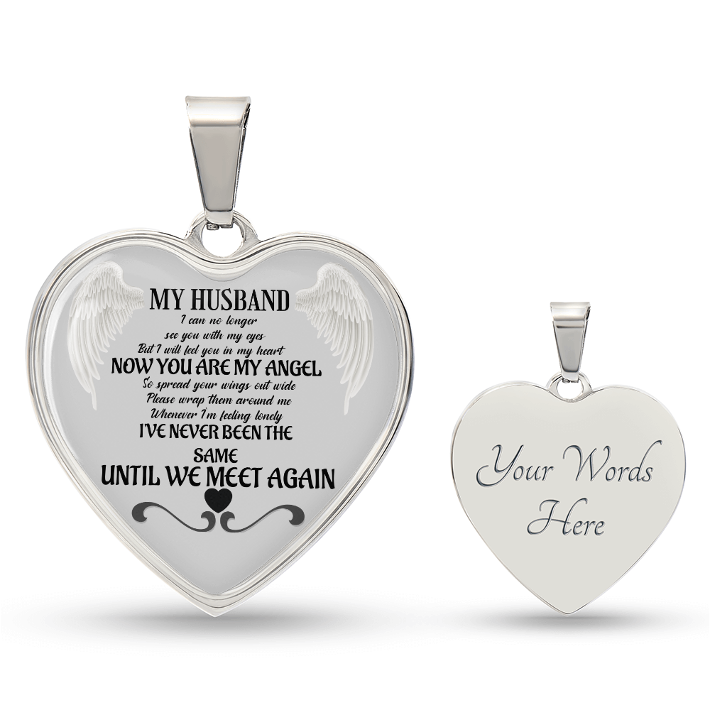 Heart pendant Necklace for Widow, Husband memorial Angel Wings Jewelry