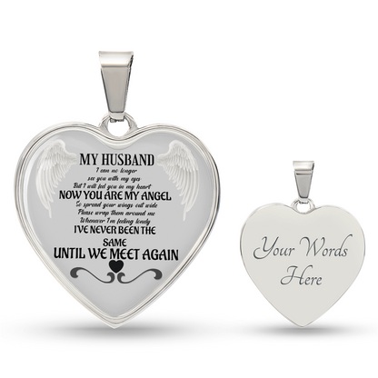 Heart pendant Necklace for Widow, Husband memorial Angel Wings Jewelry