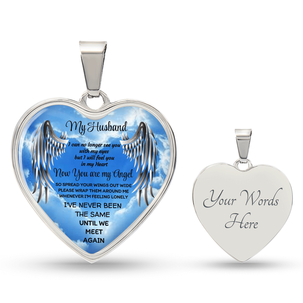 My Husband Angel Heart Pendant Necklace: Luxury Memorial Jewelry