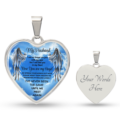 My Husband Angel Heart Pendant Necklace: Luxury Memorial Jewelry