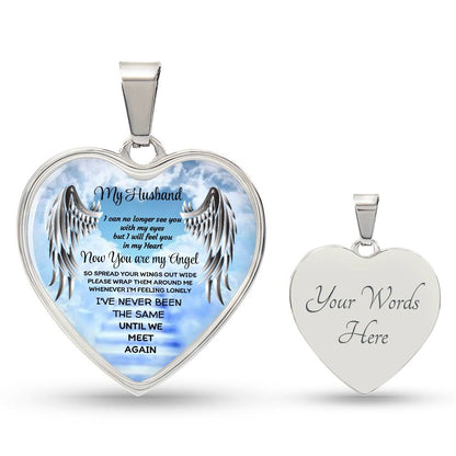 Luxury Heart pendant Necklace my Husband now you are my Angel