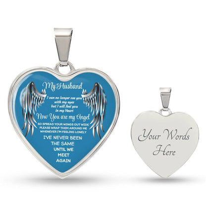 Luxury Heart pendant Necklace my Husband now you are my Angel