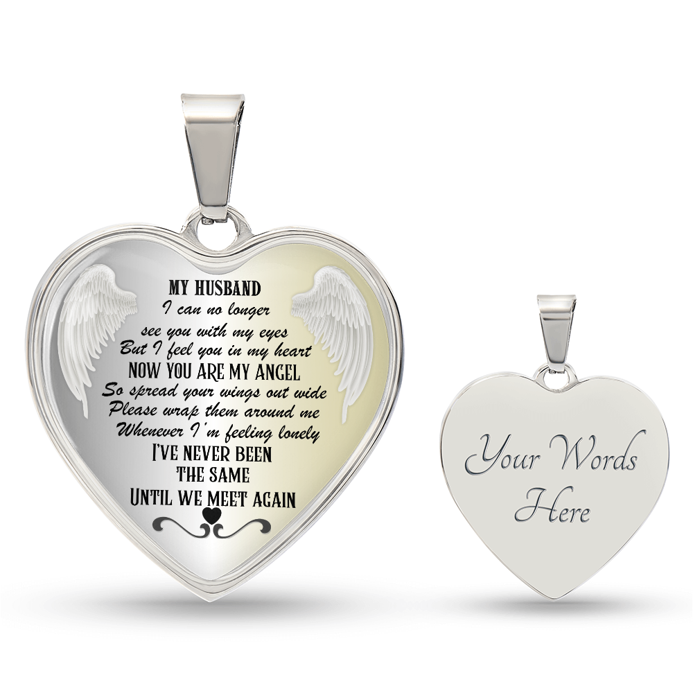 Personalized Husband Memorial Heart Necklace: Angel Memory Keepsake
