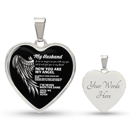 Luxury Heart pendant Necklace My Husband Now you are my Angel