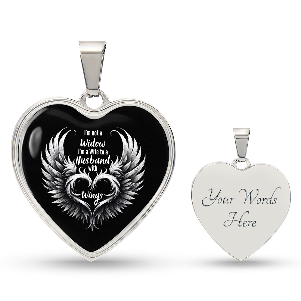 Graphic Heart Necklace, I'm A Wife To A Husband With Wings, Memorial Pendant, Keepsake Necklace, Tribute Jewelry