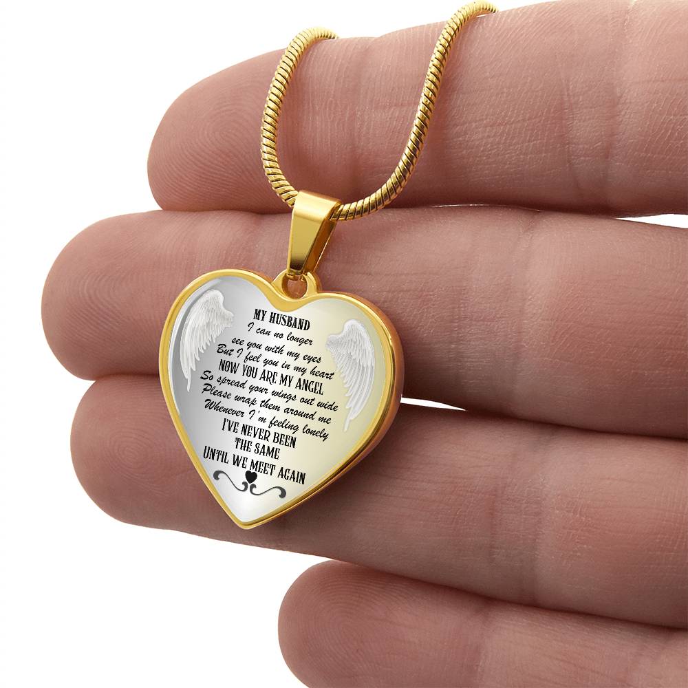 Personalized Husband Memorial Heart Necklace: Angel Memory Keepsake