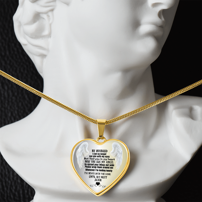 Husband Memorial Heart Pendant Necklace Angel Keepsake Jewelry for Widows In Loving Memory Gift Personalized Loss Remembrance Jewelry