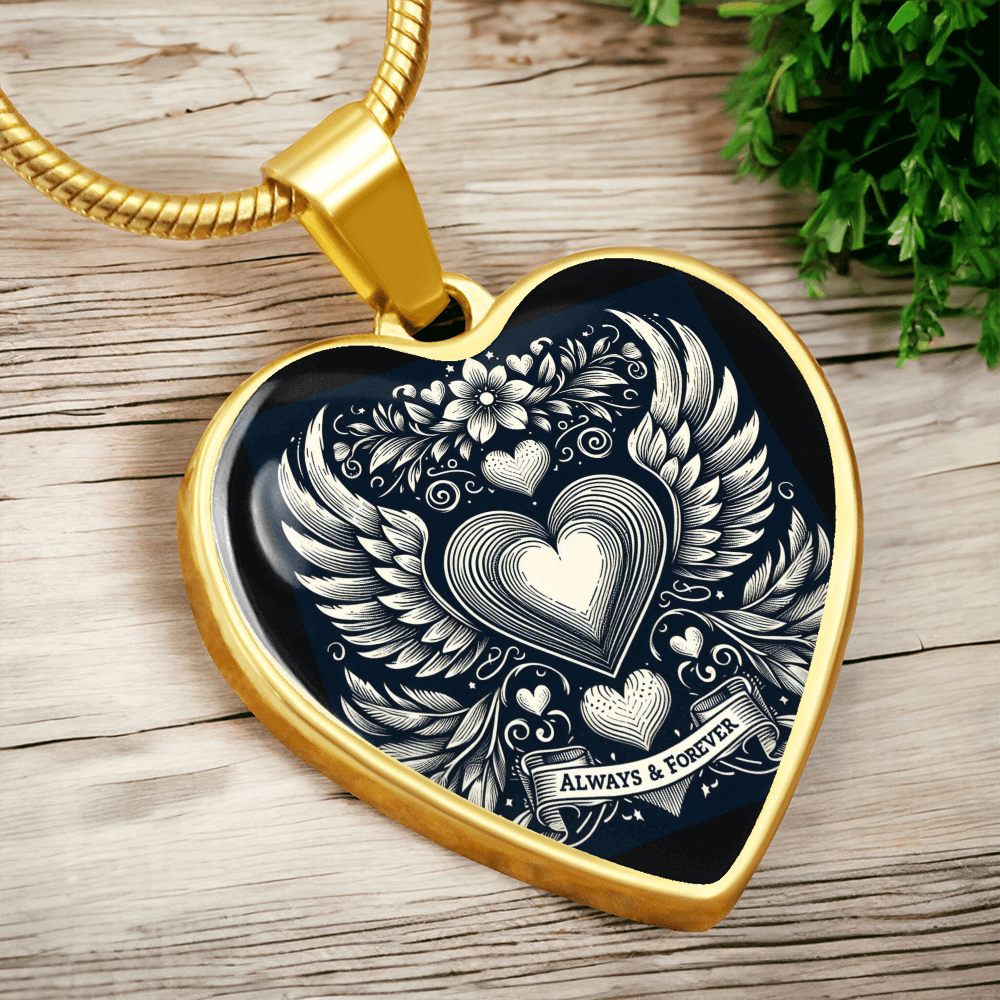 Luxury Graphic Heart Necklace, Always and Forever, Romantic Jewelry, Heart Pendant, Love Necklace, Anniversary Gift