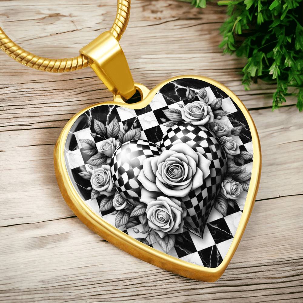 Black & White Heart Rose Elegance Necklace