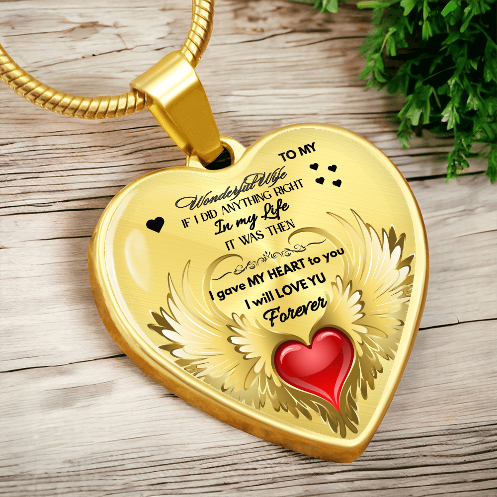 To My Wonderful Wife Angel Wings Necklace – Love Gift for Wife, Romantic Jewelry for Anniversary, Birthday or Valentine's Day