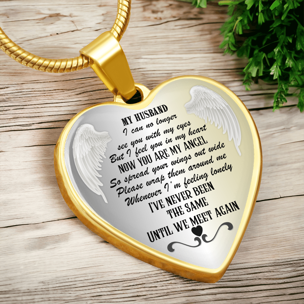 Personalized Husband Memorial Heart Necklace: Angel Memory Keepsake
