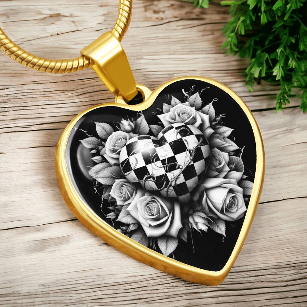 Rose Heart Elegance Necklace - Black & White Charm