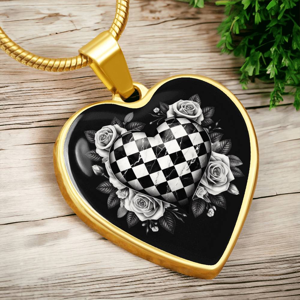 Rose Heart Luxe Necklace in Black & White