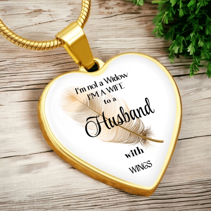 In Loving Memory Husband Necklace – Angel Wings Heart Tribute Jewelry | Elegant Memorial & Sympathy Gift