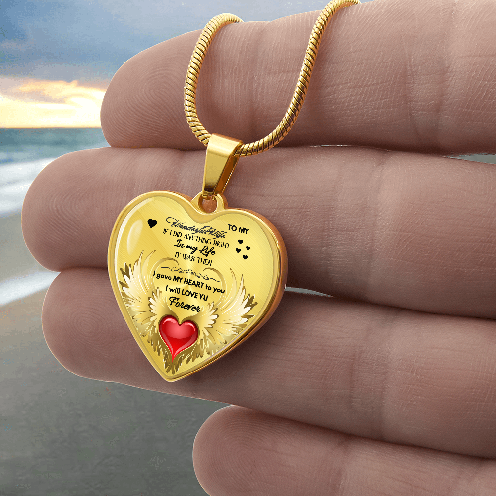 To My Wonderful Wife Angel Wings Necklace – Love Gift for Wife, Romantic Jewelry for Anniversary, Birthday or Valentine's Day