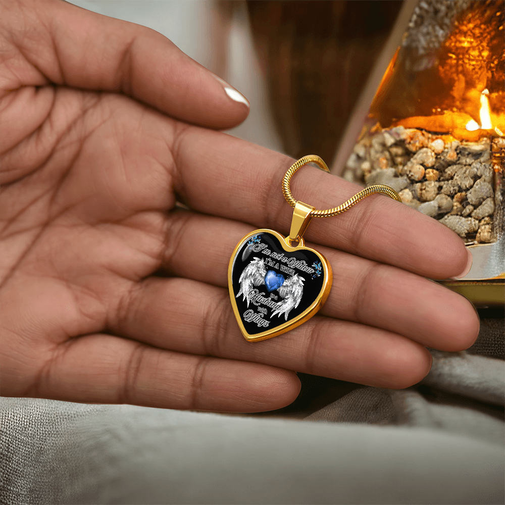 Wife to a Husband with Wings Memorial Necklace – Luxury Heart Pendant – Sympathy Gift for Loss of Husband – Remembrance Jewelry for Her