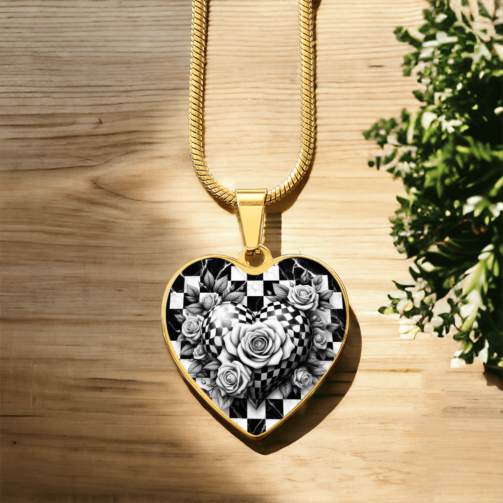 Black & White Heart Rose Elegance Necklace