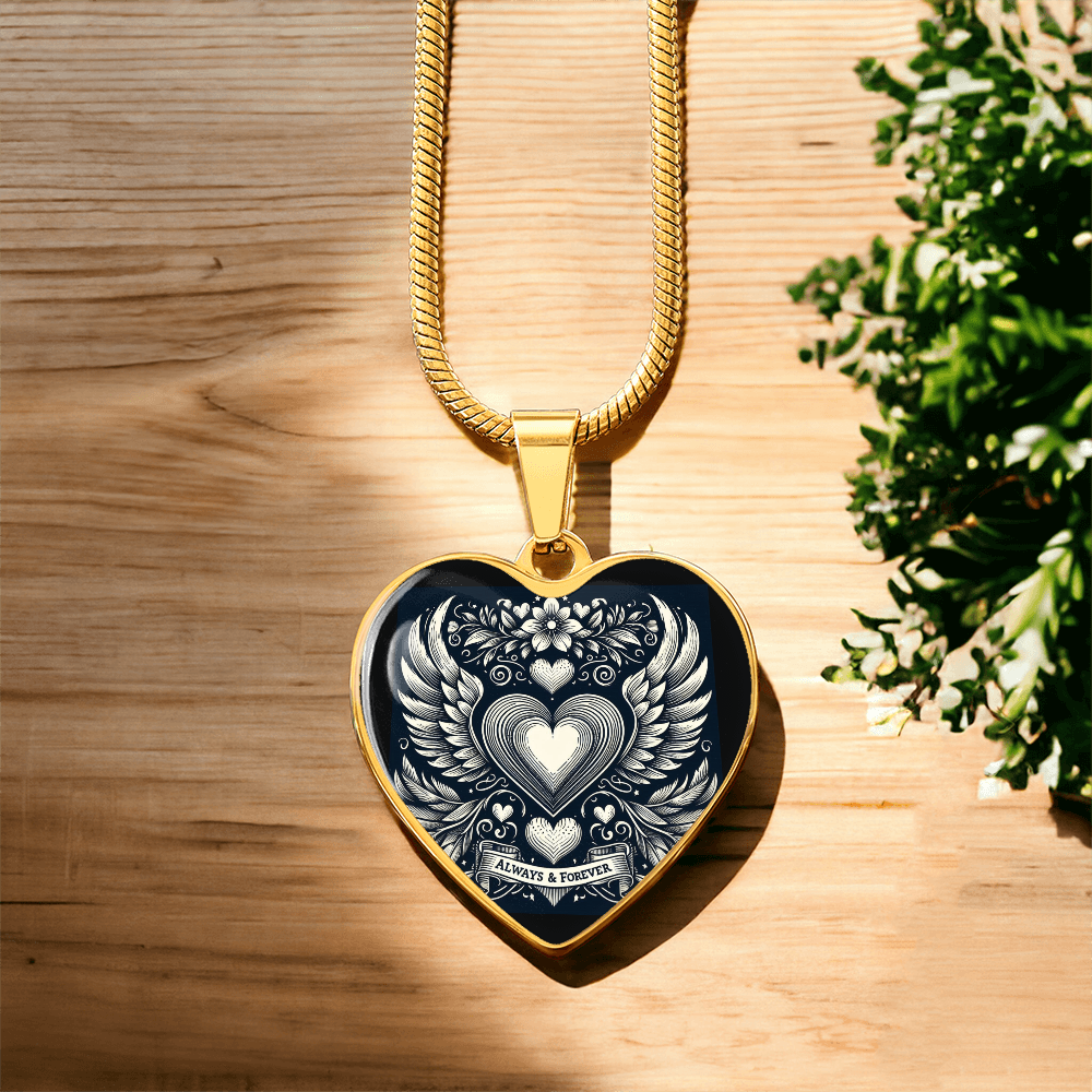 Luxury Graphic Heart Necklace, Always and Forever, Romantic Jewelry, Heart Pendant, Love Necklace, Anniversary Gift