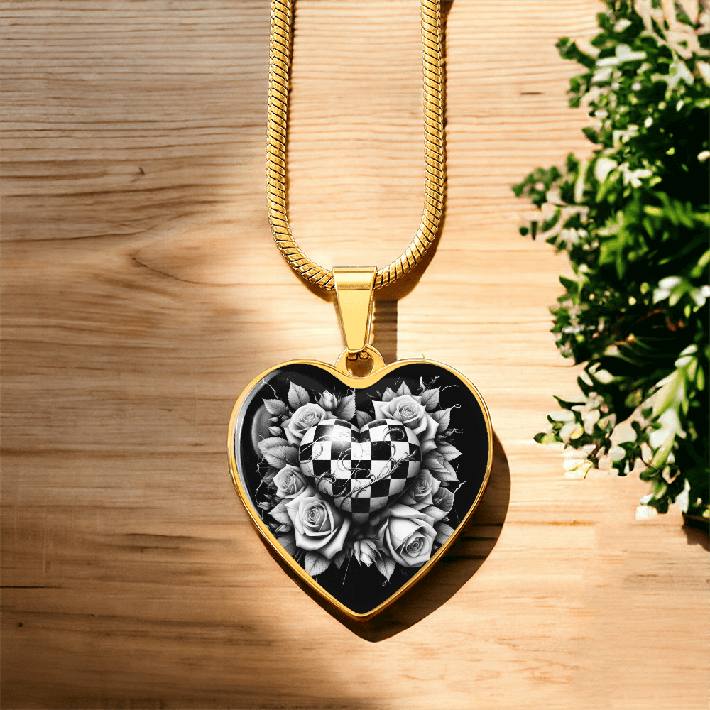 Rose Heart Elegance Necklace - Black & White Charm