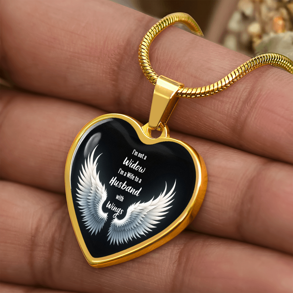 Heart Necklace, I'm Not A Widow Jewelry, Memorial Piece, Graphic Pendant, Emotional Tribute, Gift For Wife, Husband Wings