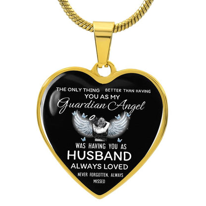 Luxury Heart pendant Necklace My Guardian Angel Husband.