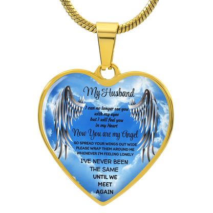 My Husband Angel Heart Pendant Necklace: Luxury Memorial Jewelry