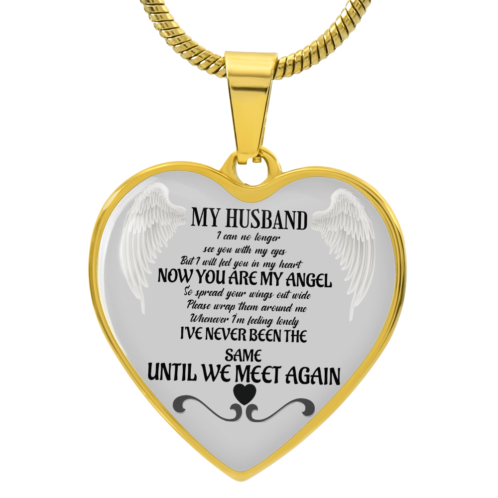 Heart pendant Necklace for Widow, Husband memorial Angel Wings Jewelry