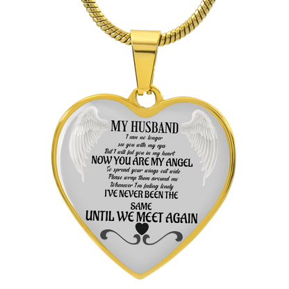 Heart pendant Necklace for Widow, Husband memorial Angel Wings Jewelry