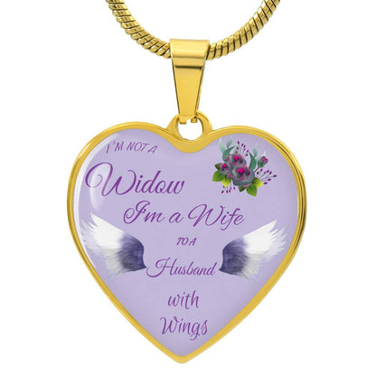 Luxury Heart pendant Necklace I'm not a Widow I'm a Wife to a Husband with Wings.