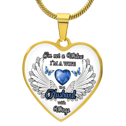 Personalized Memorial Necklace for Wife – "I'm a Wife to a Husband with Wings" – Heart Pendant Sympathy Gift – Loss of Husband Jewelry