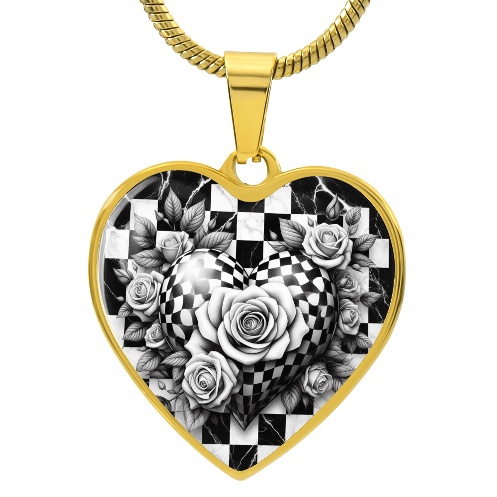 Black & White Heart Rose Elegance Necklace