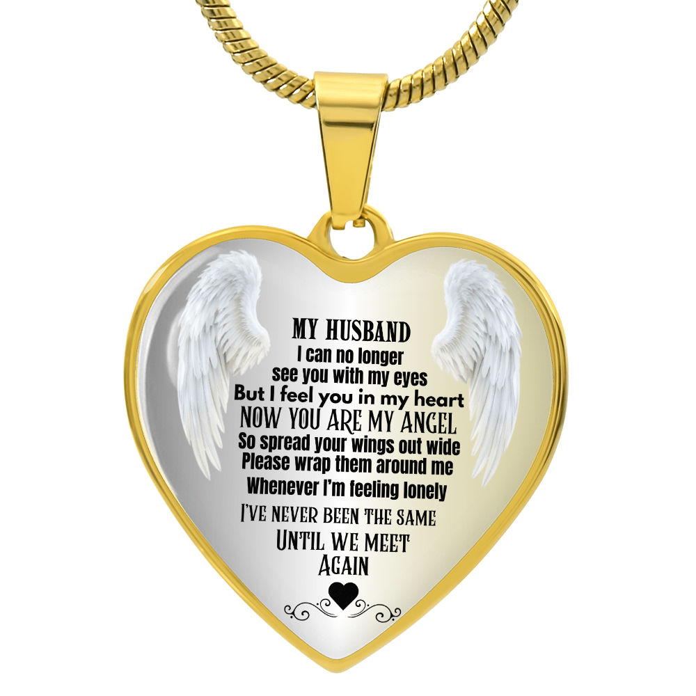 Husband Memorial Heart Pendant Necklace Angel Keepsake Jewelry for Widows In Loving Memory Gift Personalized Loss Remembrance Jewelry